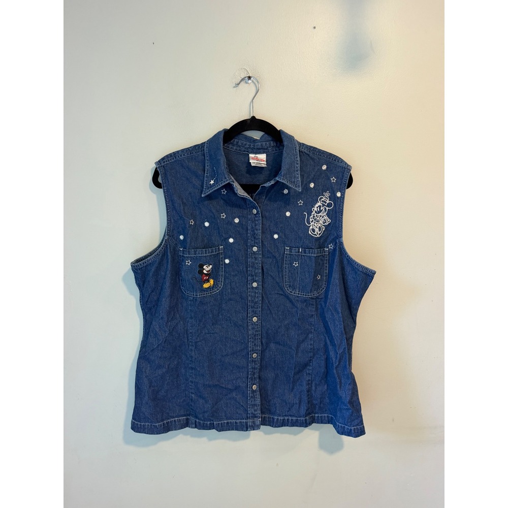 Disney Store Vintage Mickey Minnie Mouse Embroidered Denim Vest Blue XXL